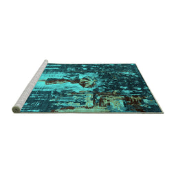 Sideview of Machine Washable Oriental Turquoise Industrial Area Rugs, wshurb2774turq