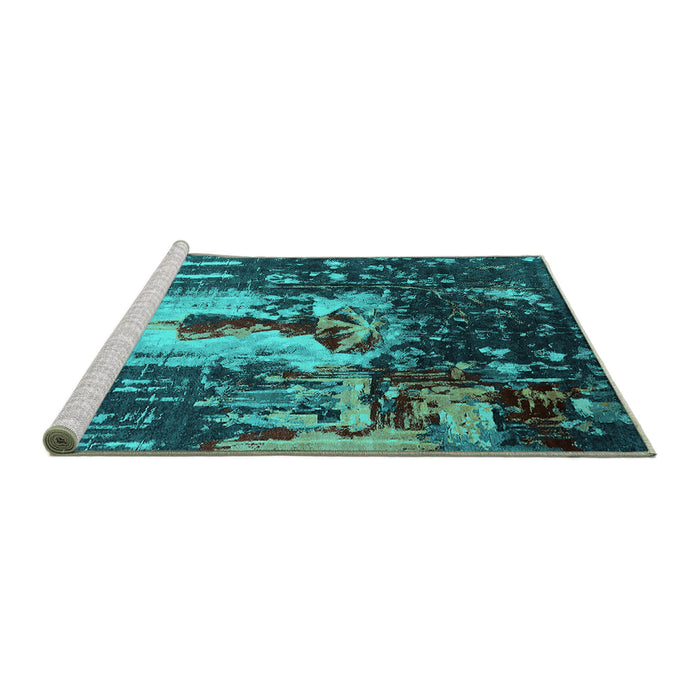 Sideview of Machine Washable Oriental Turquoise Industrial Area Rugs, wshurb2774turq