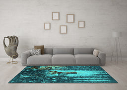 Machine Washable Oriental Turquoise Industrial Area Rugs in a Living Room,, wshurb2774turq