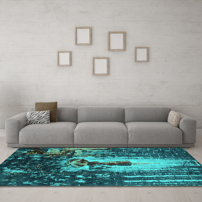 Machine Washable Oriental Turquoise Industrial Area Rugs in a Living Room,, wshurb2774turq