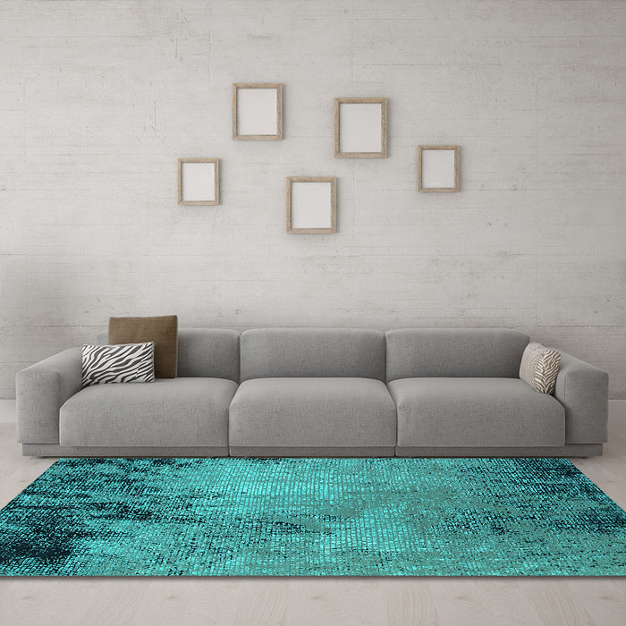 Machine Washable Oriental Turquoise Industrial Area Rugs in a Living Room,, wshurb2775turq