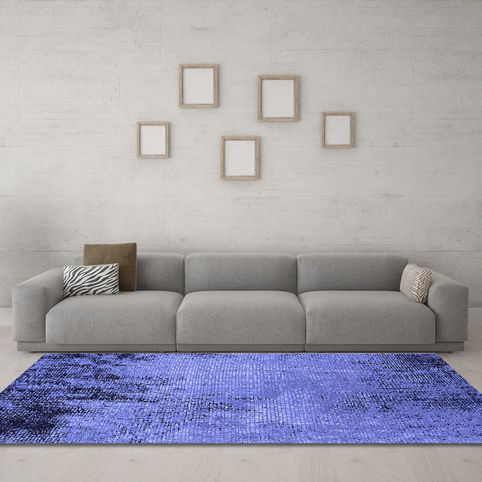 Machine Washable Oriental Blue Industrial Rug in a Living Room, wshurb2775blu