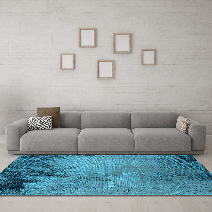 Machine Washable Oriental Light Blue Industrial Rug in a Living Room, wshurb2775lblu