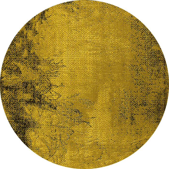 Round Machine Washable Oriental Yellow Industrial Rug, wshurb2775yw