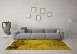 Machine Washable Oriental Yellow Industrial Rug in a Living Room, wshurb2775yw