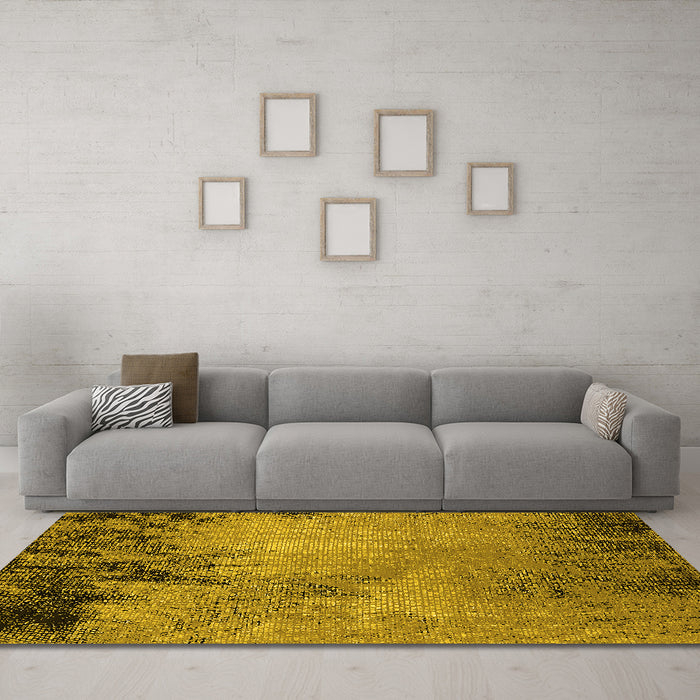Machine Washable Oriental Yellow Industrial Rug in a Living Room, wshurb2775yw