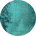 Round Oriental Turquoise Industrial Rug, urb2775turq