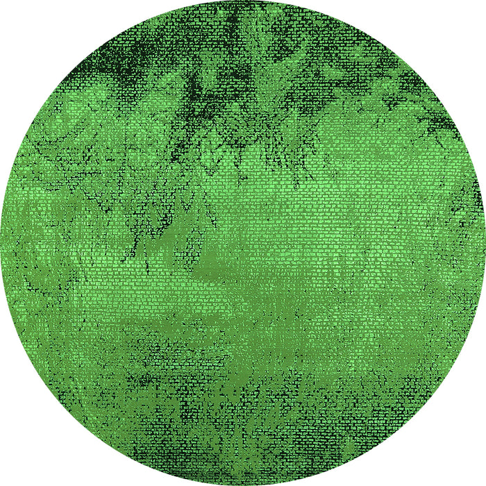 Round Machine Washable Oriental Green Industrial Area Rugs, wshurb2775grn