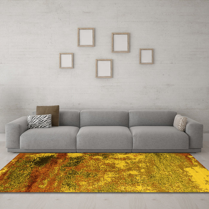 Machine Washable Oriental Yellow Industrial Rug in a Living Room, wshurb2776yw