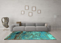 Machine Washable Oriental Turquoise Industrial Rug, wshurb2776turq