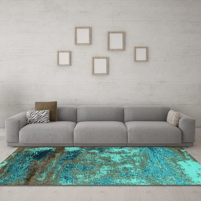 Machine Washable Oriental Turquoise Industrial Area Rugs in a Living Room,, wshurb2776turq
