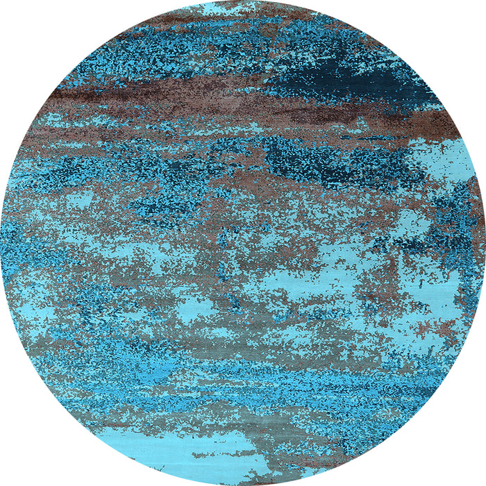 Round Machine Washable Oriental Light Blue Industrial Rug, wshurb2776lblu