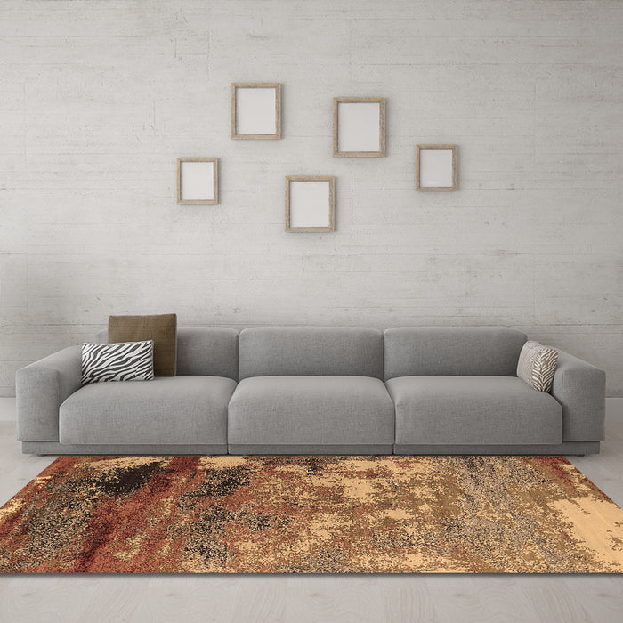 Machine Washable Oriental Brown Industrial Rug in a Living Room,, wshurb2776brn