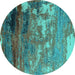 Round Oriental Turquoise Industrial Rug, urb2776turq