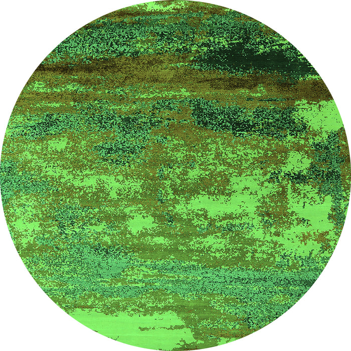 Round Machine Washable Oriental Green Industrial Area Rugs, wshurb2776grn