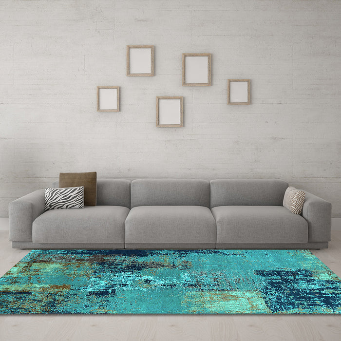 Machine Washable Oriental Turquoise Industrial Area Rugs in a Living Room,, wshurb2777turq