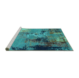 Sideview of Machine Washable Oriental Turquoise Industrial Area Rugs, wshurb2777turq