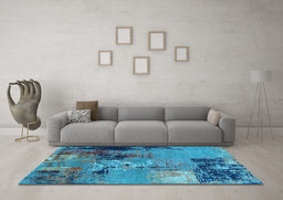 Machine Washable Oriental Light Blue Industrial Rug in a Living Room, wshurb2777lblu