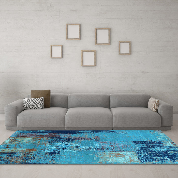 Machine Washable Oriental Light Blue Industrial Rug in a Living Room, wshurb2777lblu