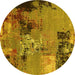 Round Oriental Yellow Industrial Rug, urb2777yw