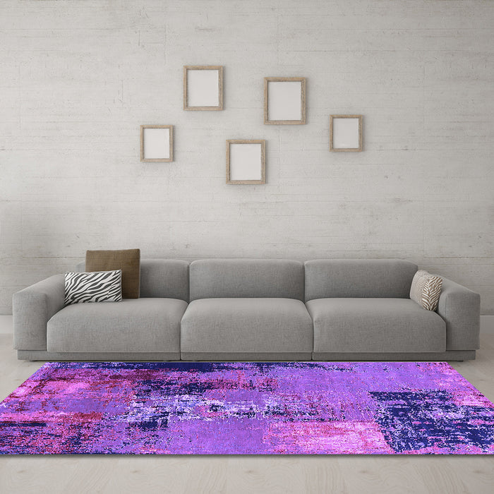 Machine Washable Oriental Purple Industrial Area Rugs in a Living Room, wshurb2777pur