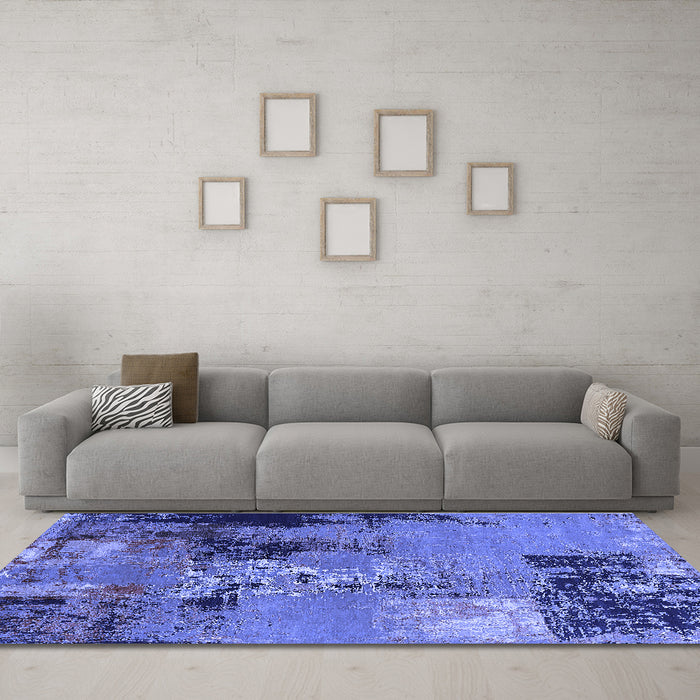 Machine Washable Oriental Blue Industrial Rug in a Living Room, wshurb2777blu