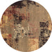 Round Oriental Brown Industrial Rug, urb2777brn