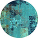 Round Oriental Turquoise Industrial Rug, urb2777turq