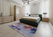 Mid-Century Modern Plum Purple Oriental Rug in a Bedroom, urb2777