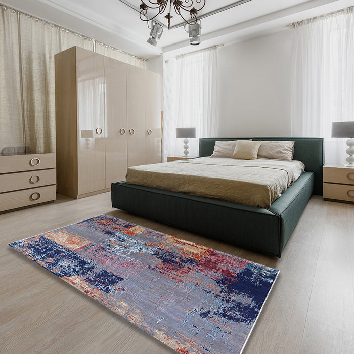 Mid-Century Modern Plum Purple Oriental Rug in a Bedroom, urb2777