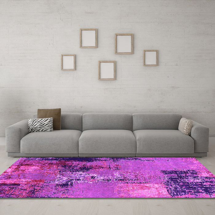 Machine Washable Oriental Pink Industrial Rug in a Living Room, wshurb2777pnk