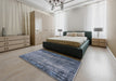 Mid-Century Modern Columbia Blue Oriental Rug in a Bedroom, urb2778