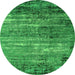 Round Machine Washable Oriental Green Industrial Area Rugs, wshurb2778grn