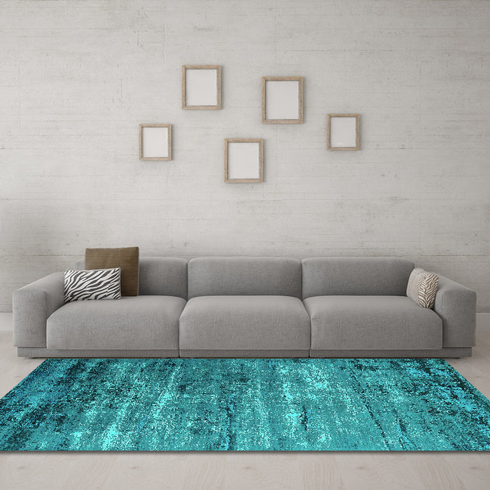 Machine Washable Oriental Turquoise Industrial Area Rugs in a Living Room,, wshurb2778turq