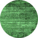 Round Oriental Emerald Green Industrial Rug, urb2778emgrn