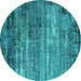 Round Oriental Turquoise Industrial Rug, urb2778turq