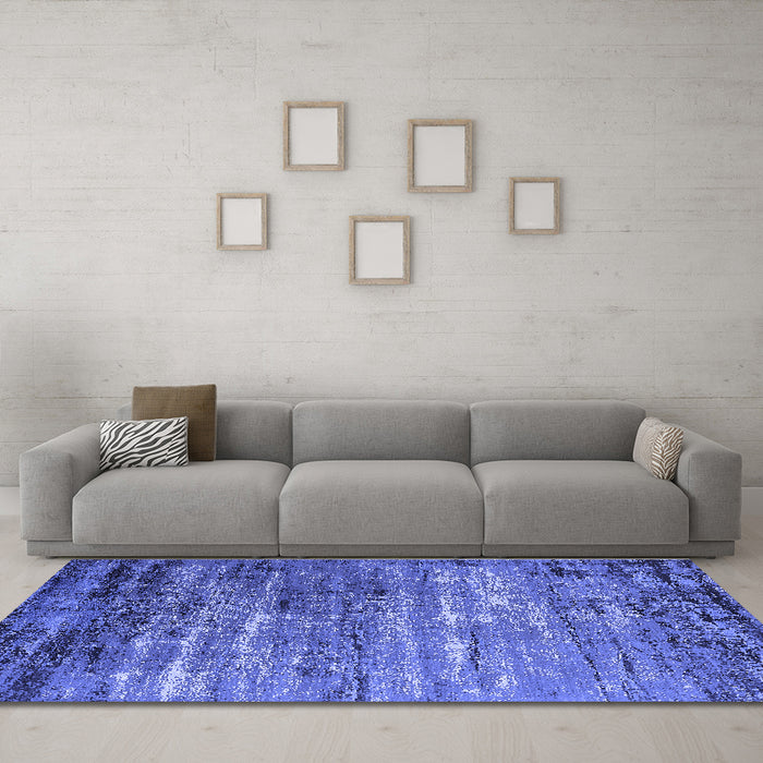 Machine Washable Oriental Blue Industrial Rug in a Living Room, wshurb2778blu