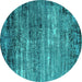 Round Machine Washable Oriental Turquoise Industrial Area Rugs, wshurb2778turq