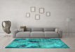 Machine Washable Oriental Turquoise Industrial Area Rugs in a Living Room,, wshurb2779turq