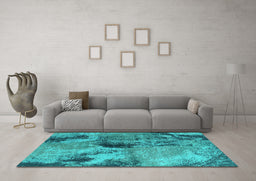 Machine Washable Oriental Turquoise Industrial Area Rugs in a Living Room,, wshurb2779turq