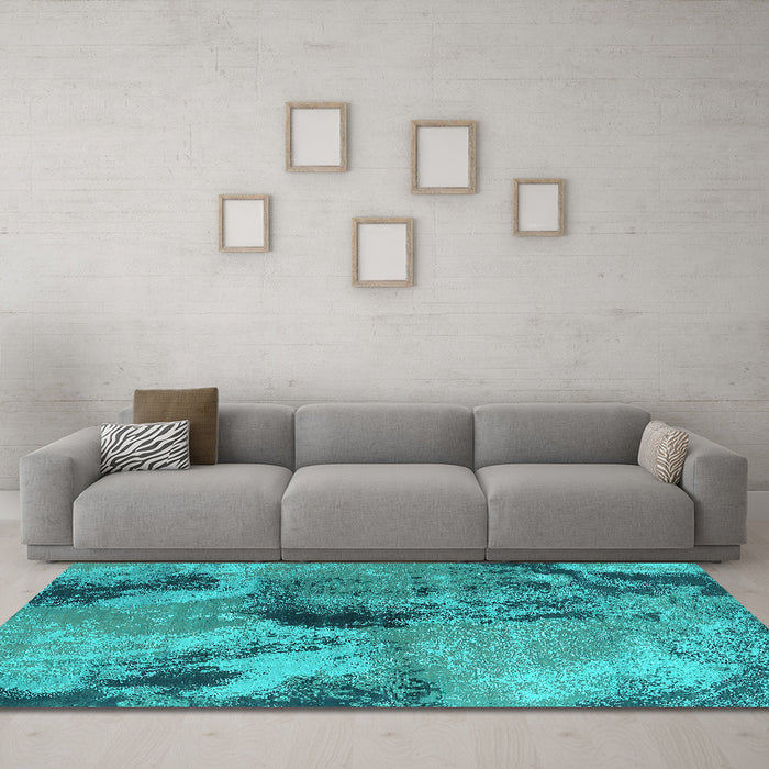 Machine Washable Oriental Turquoise Industrial Area Rugs in a Living Room,, wshurb2779turq