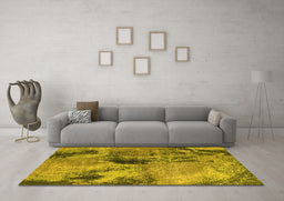 Machine Washable Oriental Yellow Industrial Rug in a Living Room, wshurb2779yw