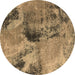 Round Oriental Brown Industrial Rug, urb2779brn