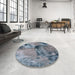 Round Mid-Century Modern Gray Oriental Rug in a Office, urb2779