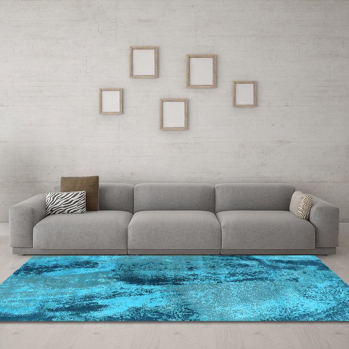 Machine Washable Oriental Light Blue Industrial Rug in a Living Room, wshurb2779lblu