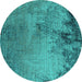 Round Machine Washable Oriental Turquoise Industrial Area Rugs, wshurb2780turq