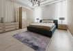 Mid-Century Modern Gray Oriental Rug in a Bedroom, urb2780