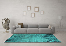 Machine Washable Oriental Turquoise Industrial Area Rugs in a Living Room,, wshurb2780turq
