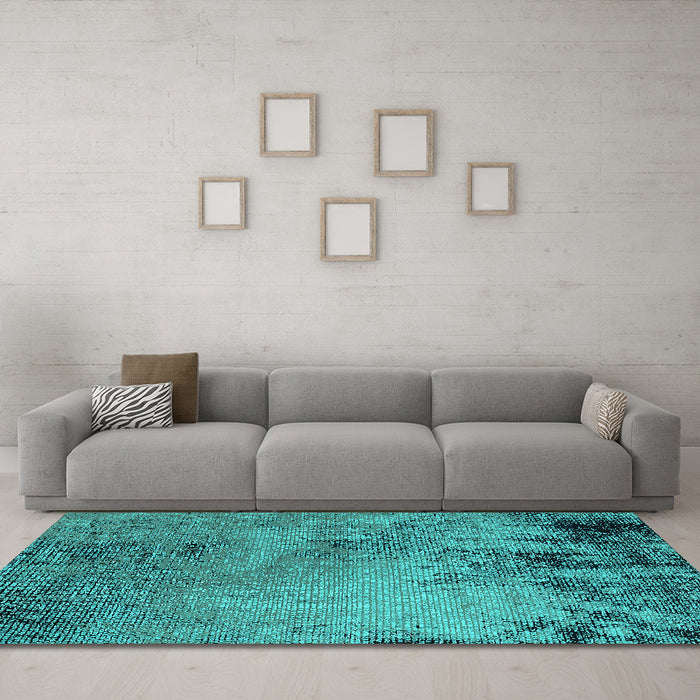 Machine Washable Oriental Turquoise Industrial Area Rugs in a Living Room,, wshurb2780turq