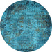 Round Machine Washable Oriental Light Blue Industrial Rug, wshurb2781lblu